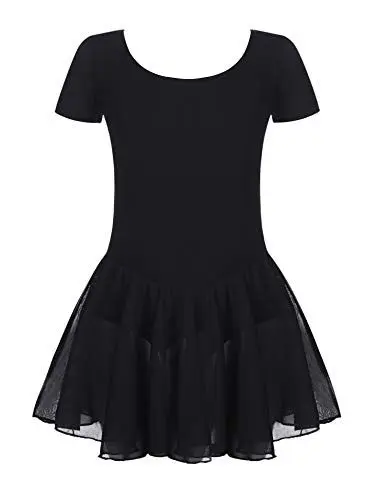 Produktbild: Untlet Ballettkleid Mädchen Kinder Kurarm Ballettanzug Ballett Trikot Kurzarm Body mit Chiffon Wickelrock Kinder Ballettkleidung Tanzkleid Tanzbody,Schwarz,110