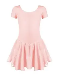 Produktbild: untlet Ballettkleid Mädchen Kurzarm (Größe 92-160) aus extra weichem Baumwollstoff mit Glitzersteinen und Chiffon Röckchen fürs Kinder Ballett,rosa,160