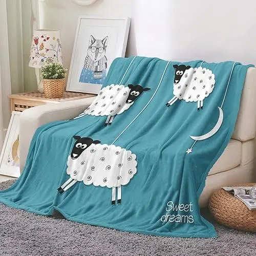 Produktbild: UNZYE Kuscheldecke Warmdecke Quilt Personalisierte Kuscheldeckedecke Zum Anziehen Erwachsene Schaf Blau Karikatur Camping-Decke 240x180cm