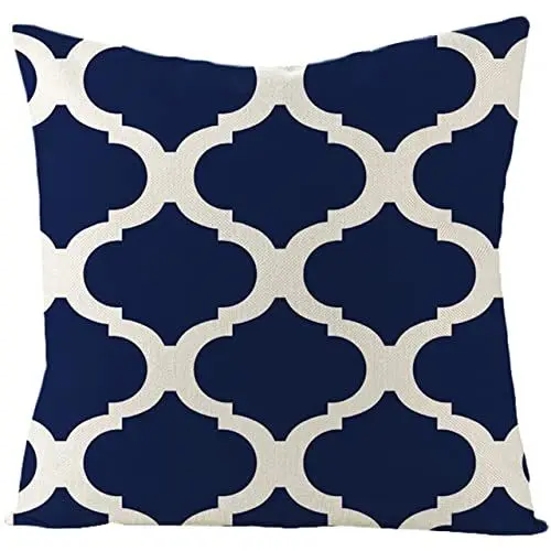 Produktbild: UNZYE Leinenmaterial Wasserdicht und atmungsaktiv kissenbezüge Muster Kissenbezug orientalisch Blumenmuster Premium-Luxus Zierkissenbezüge gartenmöbel Set Kissen Dunkelblau 40x40CM