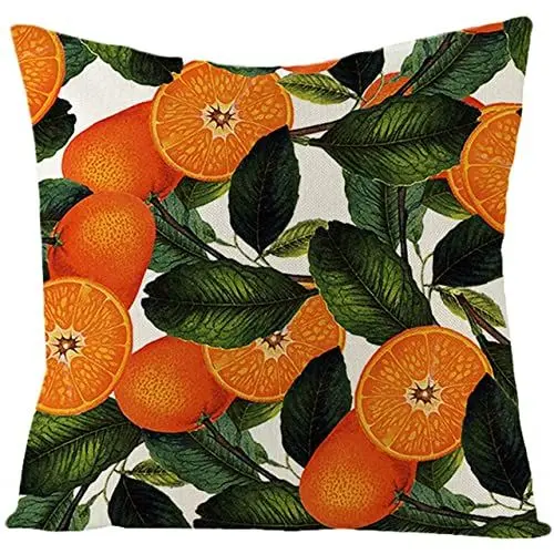Produktbild: UNZYE Leinenmaterial Wasserdicht und atmungsaktiv kissenbezüge Outdoor Lounge Kissenbezug setmei Orange verlässt Muster Zierkissenbezüge Ostern Dekorativ Kissenbezug Orange-Grün 40x40CM
