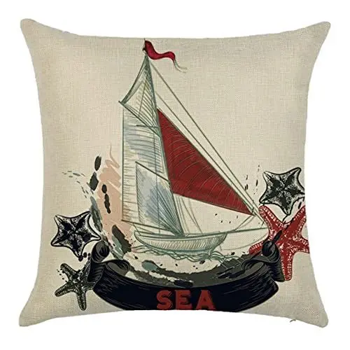 Produktbild: UNZYE Leinenmaterial Wasserdicht und atmungsaktiv kissenbezüge kord kissenhülle fransen Boot Seestern Premium-Luxus Zierkissenbezüge küche Kissenbezug Sessel Rot Schwarz Beige 50x50CM