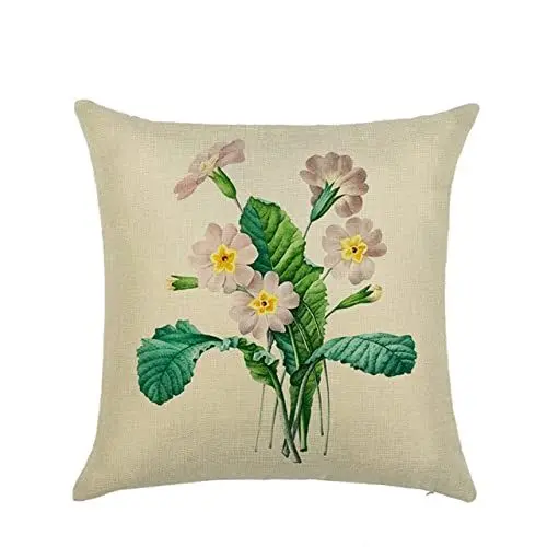 Produktbild: UNZYE Leinenmaterial Wasserdicht und atmungsaktiv kissenbezüge rechteckig kissenhülle asiatisch Blumenmuster Premium-Luxus Zierkissenbezüge Ostern abstrakt Beige-Rosa-Grün 45x45 cm