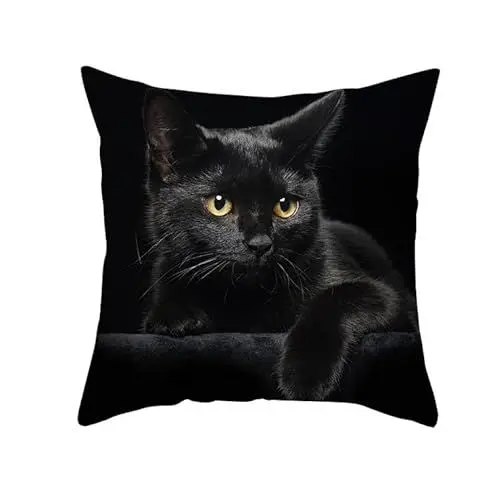 Produktbild: UNZYE Seidengewebe Kissenbezüge Aussenbereich Kissenbezug Indianer Die Katze Kissenbezüge Für Loungemöbel Kissenbezug Japan Premium-Luxus Zierkissenbezüge Schwarz 1Pcs, 50x50 cm
