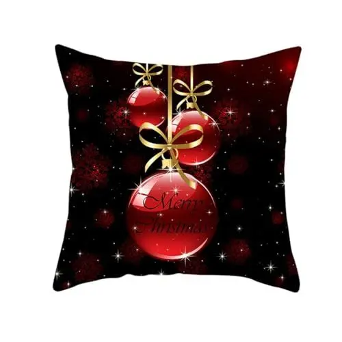 Produktbild: UNZYE Seidengewebe Outdoor kissenbezüge wetterfest Kissenbezug XL Dekorative Kugeln Schneeflocken Premium-Luxus Zierkissenbezüge kissenbezüge Japan Set Kissen Schwarz Rot 40x40CM