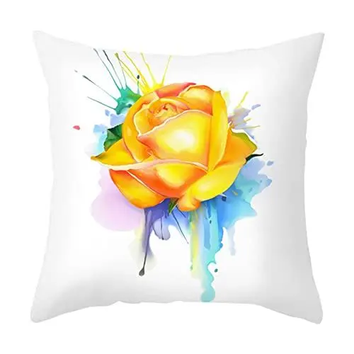 Produktbild: UNZYE Seidengewebe Outdoor kissenbezüge wetterfest kissenhülle nackenrolle Gelbe Rosenblüte Premium-Luxus Zierkissenbezüge kissenbezüge gartenmöbel Set Kissen Gelb/Blau 40x40CM
