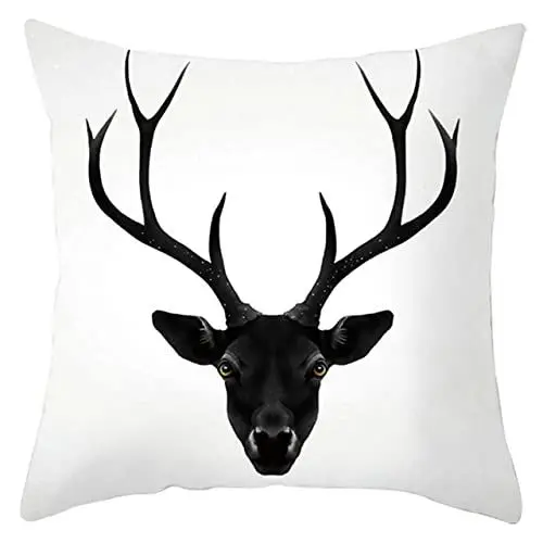 Produktbild: UNZYE Seidengewebe kissenbezüge Ostern kissenhülle dekokissen Hirsch-Muster Premium-Luxus Zierkissenbezüge kissenbezüge zierkissen kissenhülle quer Weiß 50x50CM