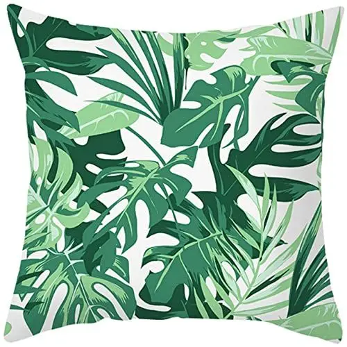 Produktbild: UNZYE Seidengewebe kissenbezüge Sofa Kissenbezug orientalisch Blätter-Muster Premium-Luxus Zierkissenbezüge kissenbezüge abstrakt Kissenbezug zierkissen Weiß Grün 45x45 cm