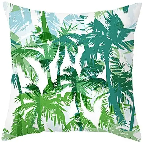 Produktbild: UNZYE Seidengewebe kissenbezüge Sommer Kissenbezug sitzkissen Kokosnussbaum-Blatt-Muster Premium-Luxus Zierkissenbezüge kissenbezüge wasserdicht Kissenbezug Sofa Weiß Grün 45x45 cm