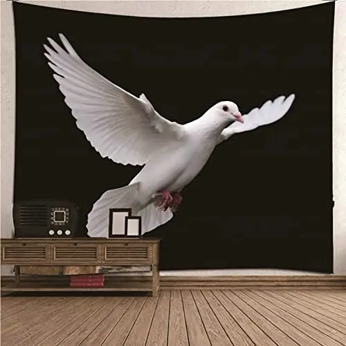 Produktbild: UNZYE Wandteppich Weihnachten Wandtuch Trippy Tierthema Weiße Taube Wandbehang Esszimmer Wanddekoration Wohnzimmer Modern Schwarz Art Deco Wanddecke Schlafzimmer Wohnzimmer 200x200CM