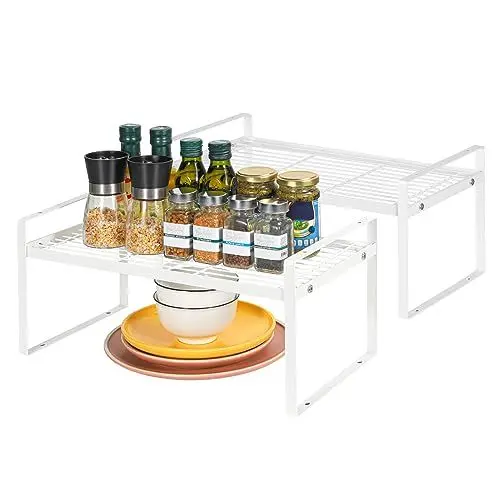 Produktbild: UOMIO Gewürzregale Regaleinsatz Organizer für Küchenschrank Metall Küchenregal Stapelbarer Lagerregal Aufbewahrung Regal für Arbeitsplatte, Weiß