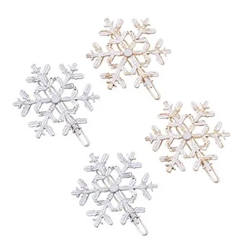 Produktbild: Uonlytech 4 Stücke Weihnachten Schneeflocke Haarclips Kristall Haarnutschen Bobby Pins Schneeflocke Haar Barrettes Weihnachtslegierung Haarschmuck Für Frauen ädchen