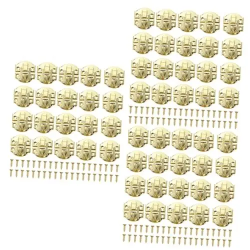 Produktbild: Uonlytech 60 Stk Schloss Hängen Schloss Sperrhaken Mit Schrauben Fangen Schmuckschatulle Haspe Schubladenschließe Retro-schnalle Fanghaken-klemmclip Dekorativer Koffer Hölzern Eisen Sperren