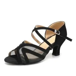Produktbild: Uonpie Damen Tanzschuhe Latein Leder Bequem Schwarz mit 5cm Absatz Offen Tanzschuhe,40EU