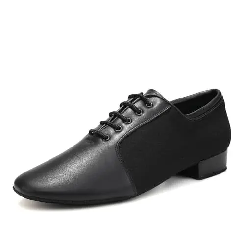 Produktbild: Uonpie Herren Tanzschuhe Schwarz Atmungsaktiv Schnürschuhe Tango Salsa ballsaal Tanzschuhe Modern Latin Jazz Niedriger Absatz Übungsschuhe Schwarz, 43 EU