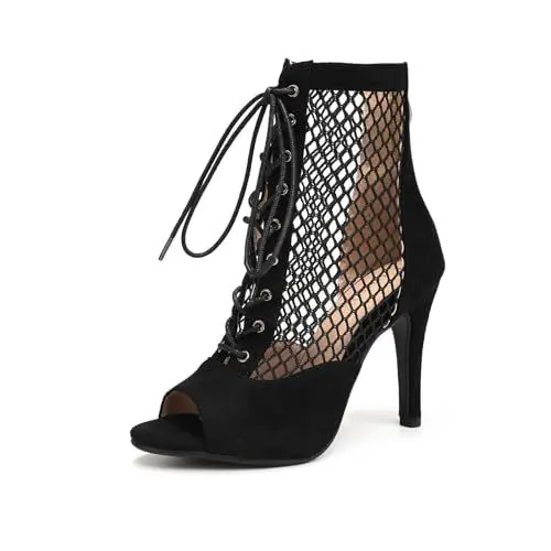 Produktbild: Uonpie Latein Salsa Tango Stiefel in Wildleder Peep Toe Tanzschuhe 10 cm Absatz,Schwarz,40EU