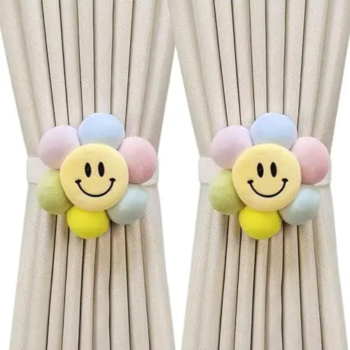 Produktbild: Uoocg 2 Stück Vorhänge Raffhalter Cartoon, Vorhang Straps, Vorhang Schnalle Haken Clip für Kinderzimmer Dekorationen (Bunte Blumen)