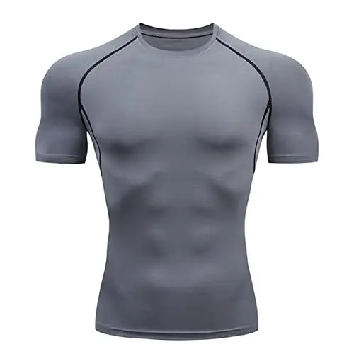 Produktbild: Herren-Kompressionshemden, Kurzärmelige Sportliche Kompressionsoberteile, Trockenes Workout-T-Shirt, Rashguard-Basisschicht-Unterhemd (L)