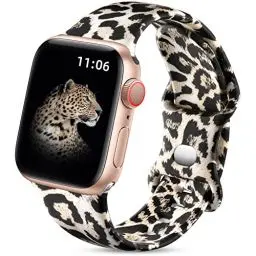 Produktbild: Upeak Doppelseitiges Blumenarmband Kompatibel mit Apple Watch Armband 38mm 40mm 41mm 42mm(Series 10), Silikon Armbänder für iWatch 10/9/8/7/6/5/4/3/SE, 38 40 41 42mm(Series 10)-S/M, Leopard