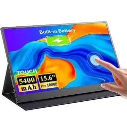 Produktbild: Portable Monitor Touchscreen mit Akku, UPERFECT 15,6 Zoll Tragbarer Monitor mit 5400mAh Batterie Full HD IPS Bildschirm HDMI Typ C für Laptop PC Handy PS4/5 Switch XBO, VESA-kompatibel