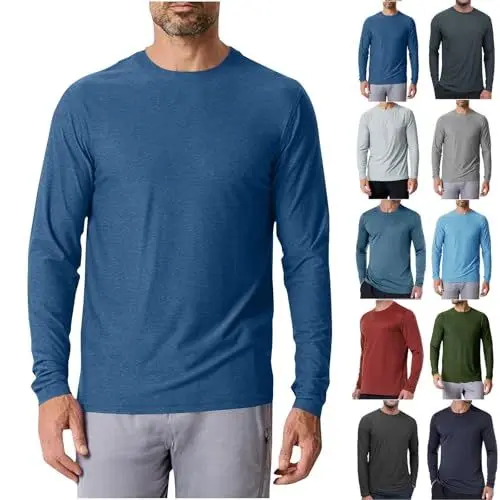 Produktbild: UPF 50+ Sommer UV Shirt Langarm Herren Tshirt Sonnenschutz UV-Schutz Langarmshirt Atmungsaktive Schnelltrocknend Rashguard Freizeit Schutzkleidung Wandershirt Prime 01 Blau L