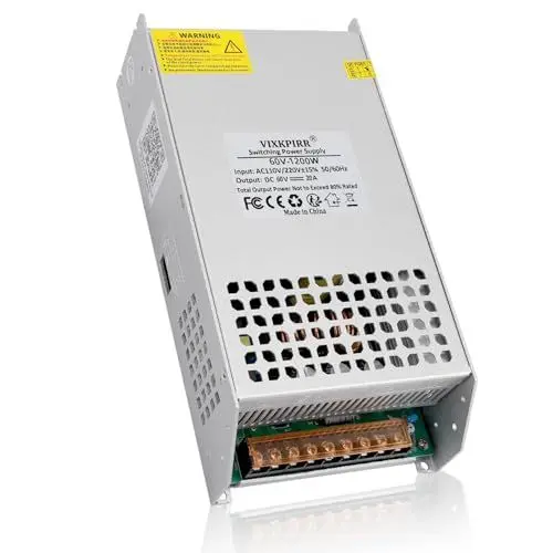 Produktbild: Upgrade DC 60V 20A 1200W Netzteil Transformator SchalterNetztei, 230V AC auf DC 60V Netztei 1200W Stromversorgung Adapter, 60 Volt Netzteil 20 Ampere für LED Lichtleiste CCTV Kamera Sicherheitssystem