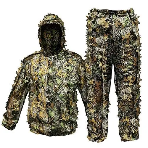 Produktbild: Upgrade Ghillie Suit Outdoor 3D Lifelike Super Lightweight Hooded Camouflage Clothing for Jungle Hunting Bird Watch Military CS Woodland Hunting Airsoft Hallowee Costume (Fit Tall 1.5-1.8m)