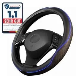 Produktbild: Upgrade4cars Lenkradbezug Blau Schwarz in Leder-Optik | Lenkradhülle Universal 37-38 cm für Sommer & Winter | Autozubehör Innenraum Geschenk-Ideen | Geschenke für Frauen und Männer