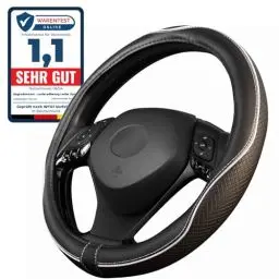 Produktbild: Upgrade4cars Lenkradbezug Weiß Schwarz Leder Optik | Lenkradschutz in Universal Größe 37-39 cm | Lenkradhülle für Sommer & Winter | Autozubehör Innenraum