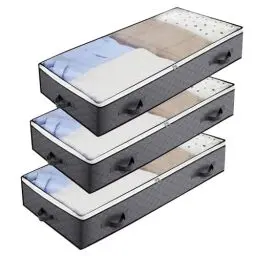 Produktbild: UPhitnis 3 Stück Unterbett Aufbewahrungsbox - Unterbettkommode mit Sichtfenster & Reißverschluss & Griffen - Faltbare Bettkasten Aufbewahrungstasche für Bettdecken/Kleidung/Bettzeug/Decken 100x50x18cm