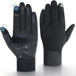 Produktbild: UPhitnis Dünne Fahrradhandschuhe Herren Winter - Thermo Fahrrad Handschuhe Touchscreen für Mann Damen Anti-Rutsch Winddicht - Winterhandschuhe für Radfahren Laufen Fahren Wandern, Schwarz/Größe M