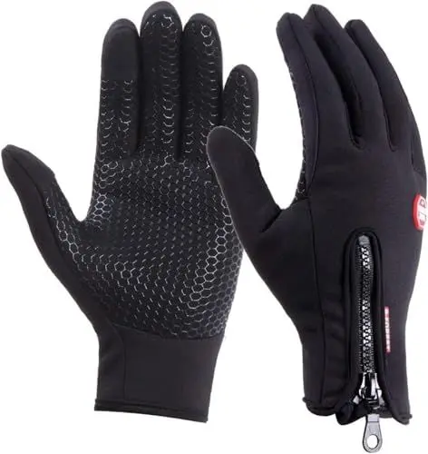 Produktbild: UPhitnis Freizeit Fahrradhandschuhe Herren Winter - Touchscreen Fahrrad Handschuhe Damen mit Dünne Gefüttert - Winterhandschuhe für Männer Frau Wasserdicht & Winddichte (Dunkelschwarz, L)