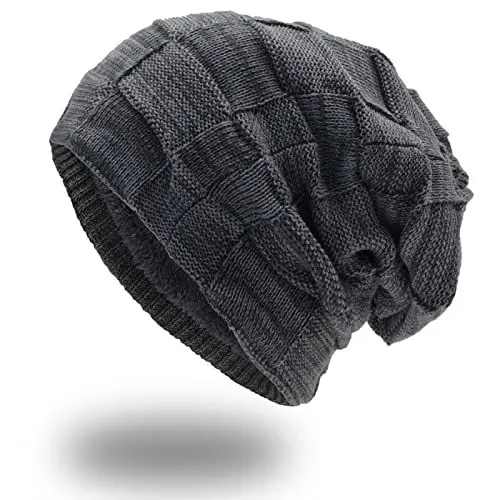 Produktbild: UPhitnis Mütze Beanie Herren Winter-Long Slouch Wintermütze Haube Herren-Beanie Damen mit Kariert Sehr Weichem Fleecefutter