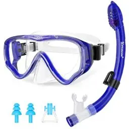 Produktbild: UPhitnis Schnorchelset Kinder - Taucherbrille Anti-Fog und Trocken Schnorchel - Anti-Leck Tauchmaske Dry Schnorchel - Schnorcheln Set für Jungen Mädchen - Rosa, Blau, Schwarz, Gelb
