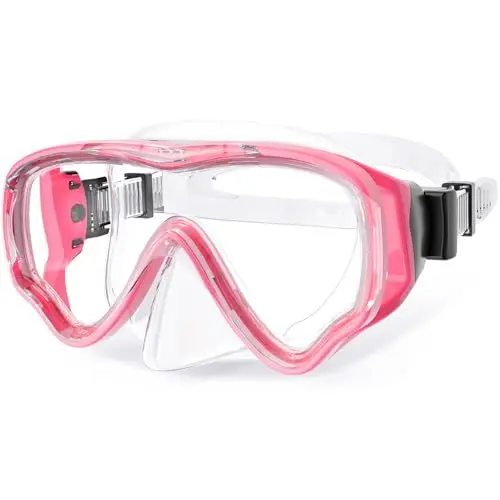 Produktbild: UPhitnis Taucherbrille Kinder mit Nasenschutz - Anti-Fog Schwimmbrille Kinder Schnorchelmaske 4-12 Jahre für Jungen Mädchen - 180°Panorama Tauchmaske mit Nasenabdeckung
