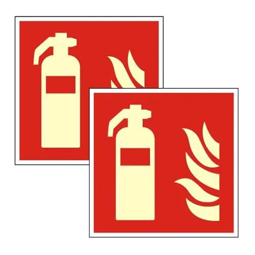 Produktbild: Upifen 2st Schild Feuerlöscher langnachleuchtend | PVC selbstklebend 150x150mm nachleuchtend Hinweis Piktogramm Symbol Feuerlöscherkasten für Haus, Büro