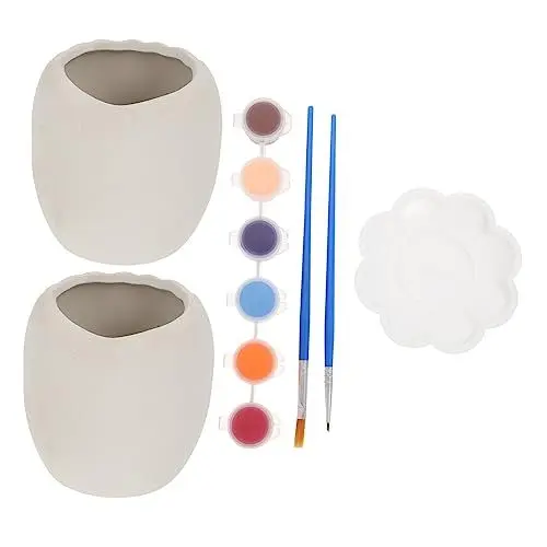 Produktbild: UPKOCH 1 Satz DIY Handbemaltes Eierförmiges Unglasiertes Keramikblumentöpfe Pinsel Farbset Palette Bastelset für Individuellen Gestaltung von Pflanzenbehältern