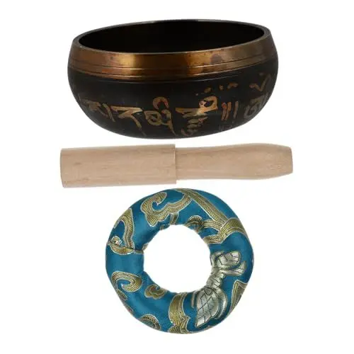 Produktbild: UPKOCH 1 Satz Meditationsschale buddhistische Schale Meditationswerkzeug Klangschale mit Schlägel meditationsmusik klanginstrumente Klangschale mit Holzstab Klangschale aus Kupfer Golden