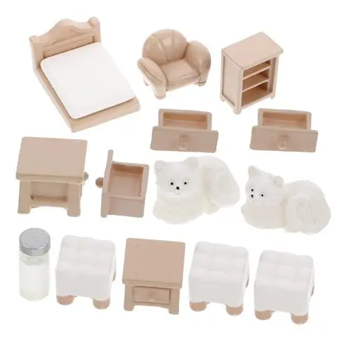 Produktbild: UPKOCH Miniatur-puppenhaus-möbelset 14-teilig Modernes Puppenhaus-Set Schlafzimmer Wohnzimmer Esszimmer Zubehör