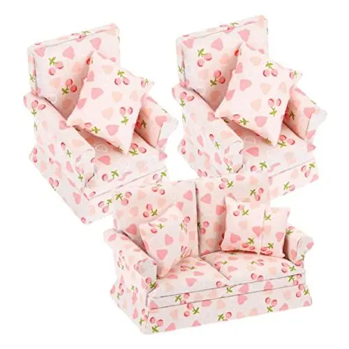 Produktbild: UPKOCH 1 Set Puppenhaus-Sofa Miniatur-Holzmöbel Puppenhaus Mini-Einzelsofa Couch Zweisitzer-Liegesofa Mini-Einzelsofa Couch Winzige Möbel Baumwolle Ob11-Modell Klein
