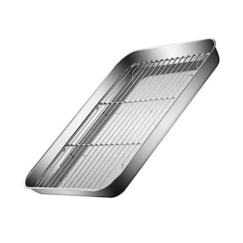Produktbild: UPKOCH 1stk Grillpfanne Mit Sieb Rostfrei Tiefe Bratpfanne Toaster Ofenpfanne Mit Rost Backform Mit Rost Grillpfanne Für Backofen Backen Aus Edelstahl Grill Backblech Backwerkzeug Keks