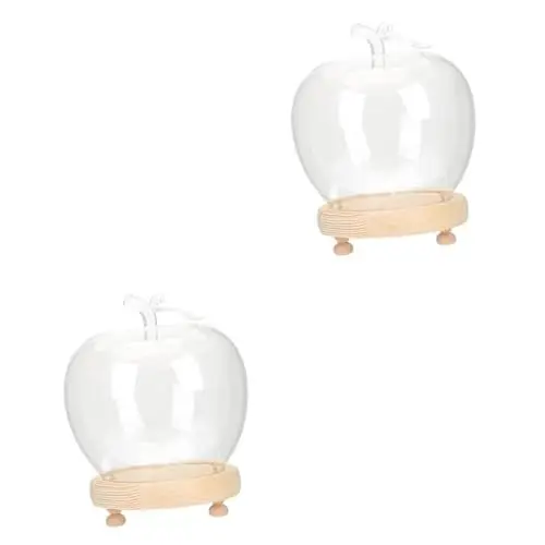 Produktbild: UPKOCH 2 Sätze Apple Glasabdeckung figuren kunstpflanze weichnachts dekoring leuchtende Dekorationen Mini Tortenständer Kuppel Glaskuppelverzierung Cloche-Display-Kuppel hölzern
