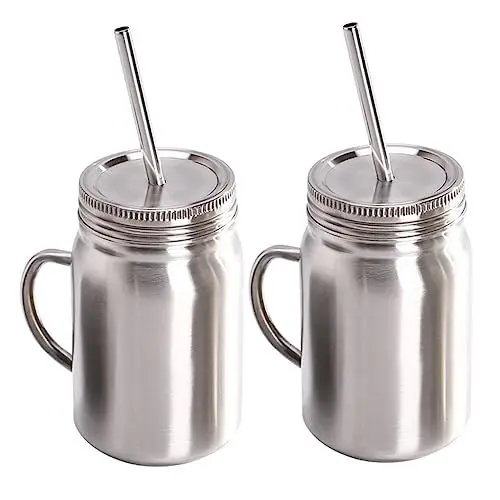 Produktbild: UPKOCH 2 Stk Maurerbecher Aus Edelstahl Isolierte Kaffeetasse Geleegläser Behälter Für Lebensmittel Trinkgefäße Mit Griffen Eisbecher Bierkrüge Tassen Mason Siegel Reisen Rostfreier Stahl