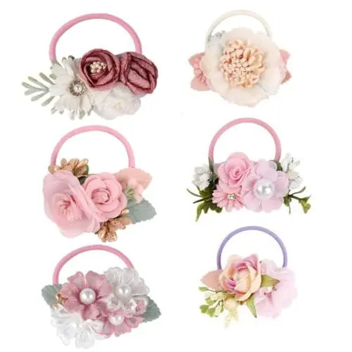 Produktbild: UPKOCH 6 Stücke Blume Elastische Haarbänder Für Mädchen Kleinkind Mädchen Haar Zubehör Blume Pferdeschwanz Krawatten Baby Mädchen Blume Haarband