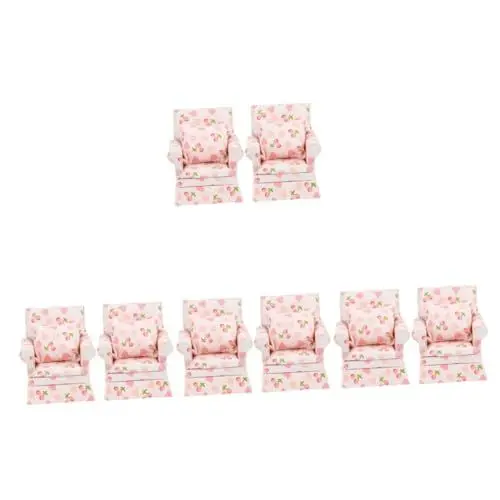 Produktbild: UPKOCH 8 STK Puppenstubensofa Puppenhaus-Mini-Einzelsofa Miniatur-Sofastuhl Dekoration Schlafzimmer Bedroom Decor Kissencouch Möbel Miniatur-Einzelsofa für Puppenhaus Kirsche Sessel Ob11
