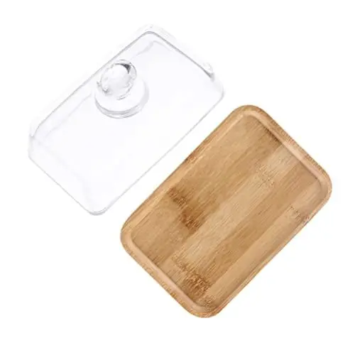 Produktbild: UPKOCH Fresh Butterdose Butterschale Glasglocke Glasdome Butterglocke Butter Dish mit Holzbrett und transparent Deckel Butterbehälter Käseglocke Käsebrett Käseplatte Kühlschrank Butterschatz