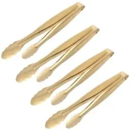 Produktbild: UPKOCH Pfannenwender Metall 4-Tlg Servierzange Kochclip Eiswürfelclip Eiswürfelzange Speisenservierzange Brotclip Edelstahl Eiswürfel Eiszange Goldener Toaster Mini Buffet Zangen Set