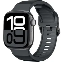 Produktbild: UpNeioco Sportarmband Kompatibel mit Apple Watch 10 Armband 46mm 45mm 44mm 49mm 42mm, Weiches Silikon Ocean Uhrband für Herren und Damen, für iWatch Ultra 2/Series 10 9 8 7 SE 6 5 4 3 2 1, Holzkohle