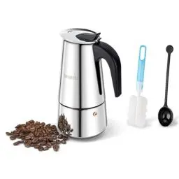 Produktbild: UPOHYEE Espressokocher Induktion Herde Geeignet 6 Tassen 300ml Espressomaschine aus 304+430 Edelstahl, Mokkakanne für Espresso Kaffee Mokka Espressokanne Mit Dosierlöffel und Schwammbürste