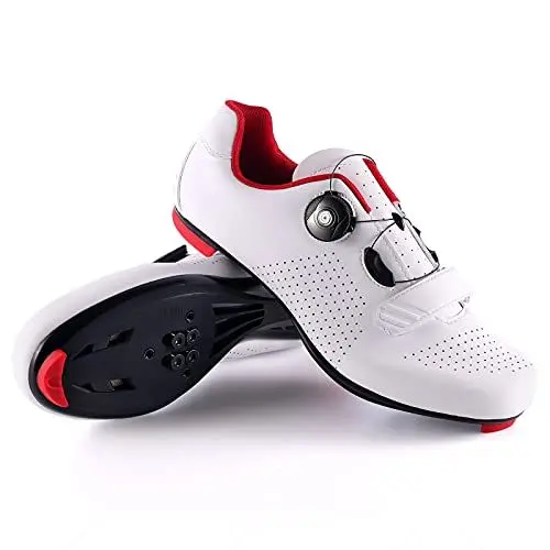 Produktbild: UPON HIKING Herren Rennradschuhe MTB Spinning SPD Fahrradschuhe for Cleats Leicht Atmungsaktiv Weiß 47